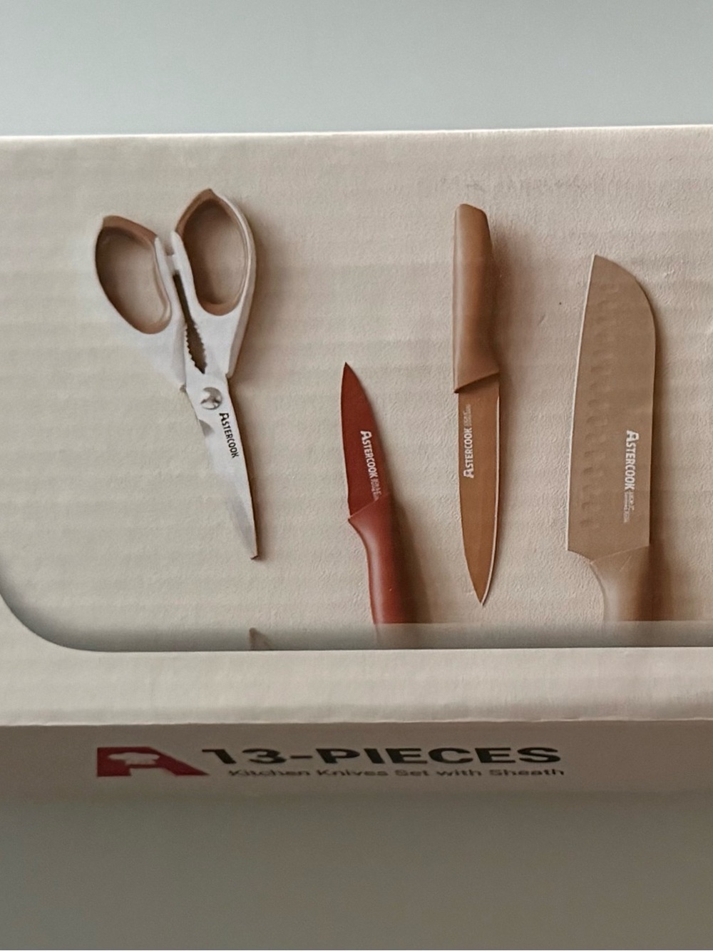 Neutral and White Kitchen Knife Set with Sheaths and White Kitchen Scissors - Picture 3 of 4